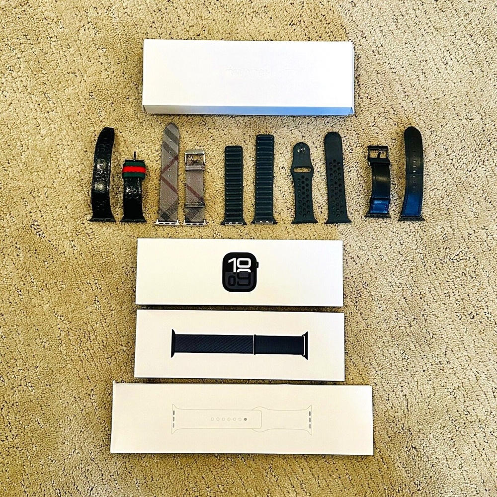 Apple Watch Series 10 [GPS + Cellular 42mm Case] Black Aluminum Case + 7 bands!